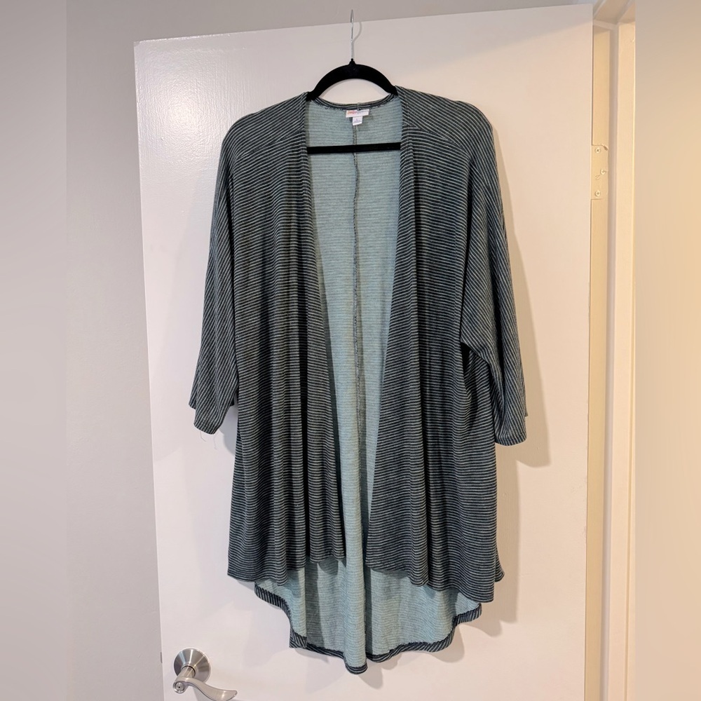 LuLaRoe Striped Open Front Cardigan black and green high low